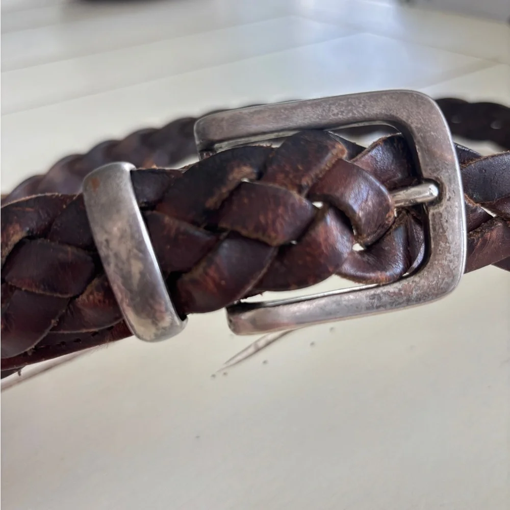 County Seat Braided Leather Belt Mens 34 Brown Woven Genuine Leather Retro